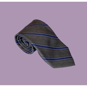 Saks Fifth Avenue Gray Blue Striped Silk Necktie